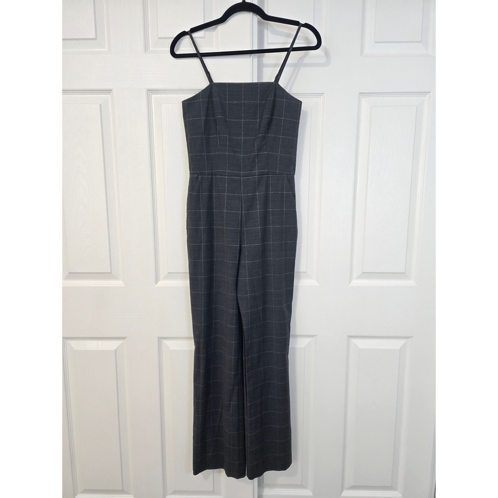 Banana Republic Petite 0 Grey Plaid Wide Leg Jumpsuit‎ Adjustable Straps Pockets